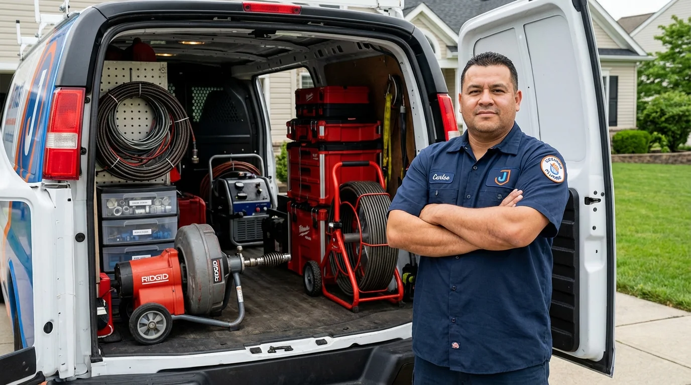 Professional drain cleaning equipment and Johns Plumbing LLC plumber in Big Rapids