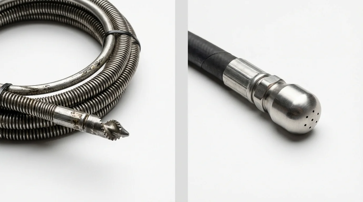 Drain snake cable and hydro jetting nozzle used for drain cleaning in Big Rapids, MI